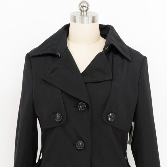 H&M Black Pleated-Back Belted Trench Coat, Size 4, NWT - Picture 3 of 6